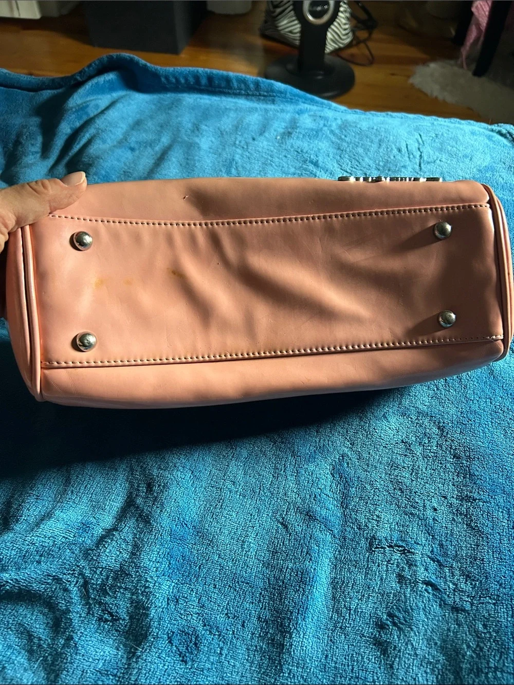 Sourpuss Coral Patent Bow-Accent Top Handle Clutch